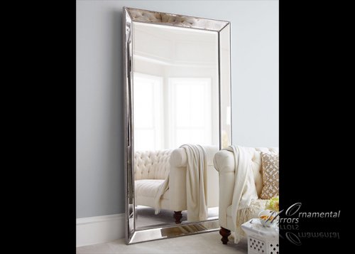 Angled beaded silver mirror